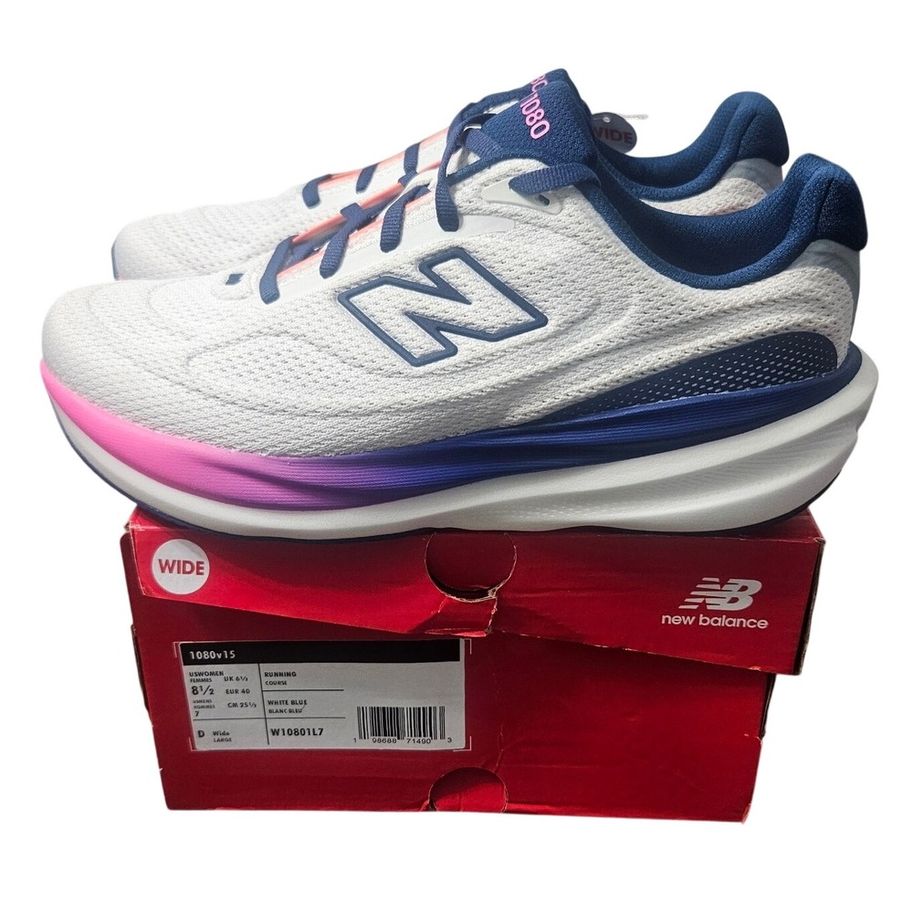 New Balance 1080v15 Womens 8.5 Wide Running Shoes White Blue Pink W10801L7